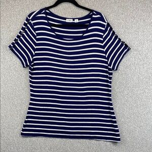 Cato nautical short sleeve tee blue stripe XL enamel buttons soft cozy preppy